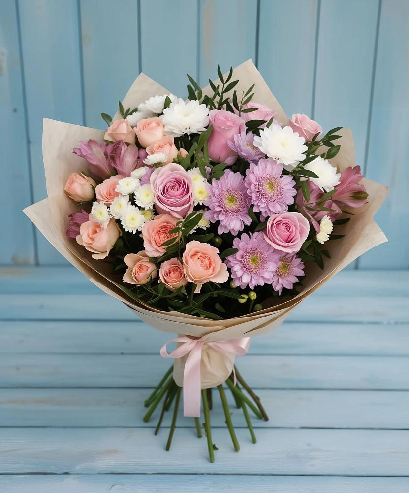 Букет цветов из: Хризантемы, Розы и Альстромерии в Агирише