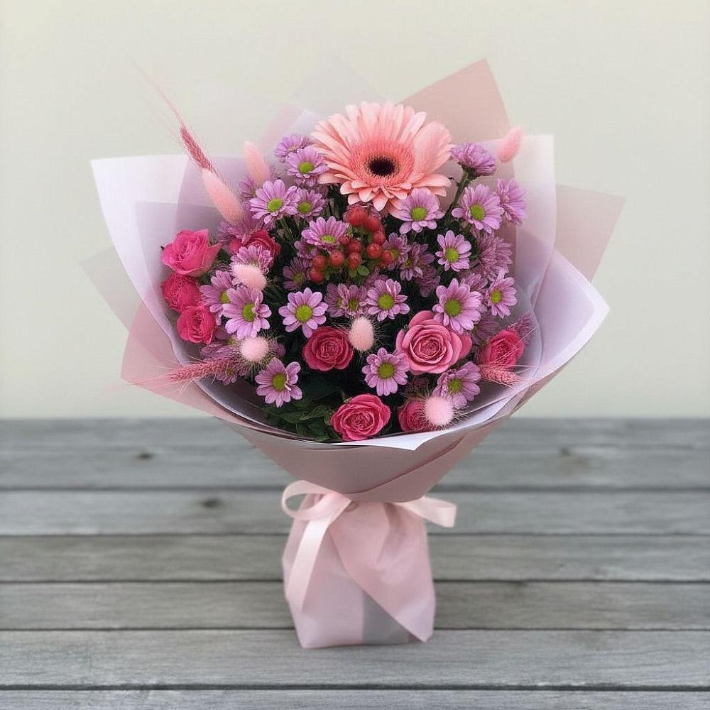 Букет цветов из: Розы, Герберы и Хризантемы в Агирише