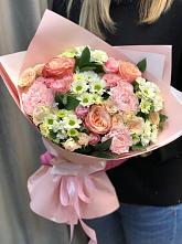 Букет нежные объятья в Агирише Букет цветов из: Гвоздики, Розы и Хризантемы в Агирише