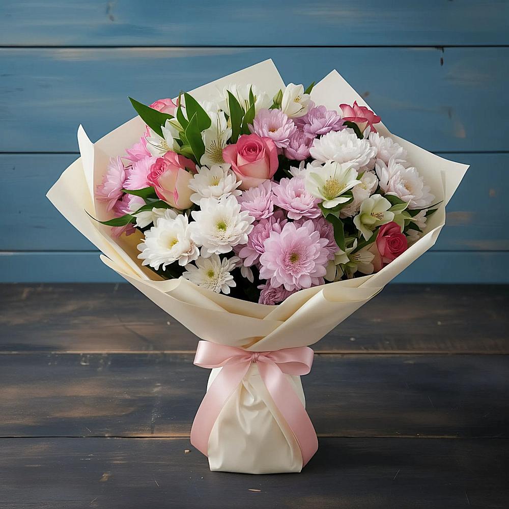 Букет цветов из: Хризантемы, Альстромерии и Розы в Агирише